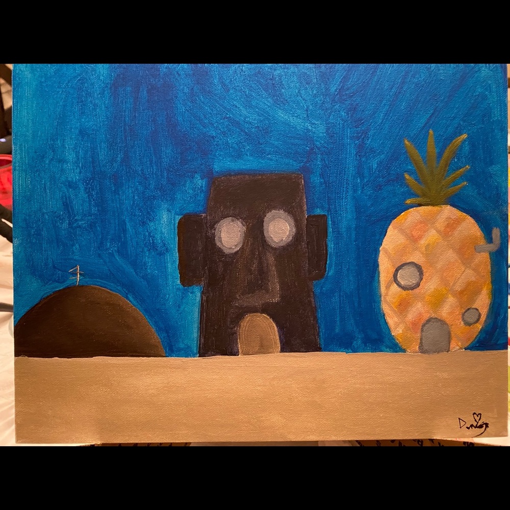ORIGINAL PAINTING 11x14-Square Pants Sea Pineapple
